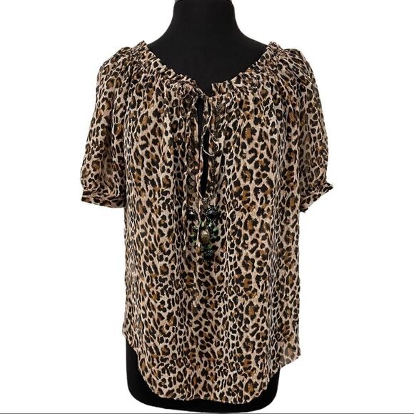 Moda International Tops - VS Moda International Silk Leopard Print Boho Sheer Top Sz M